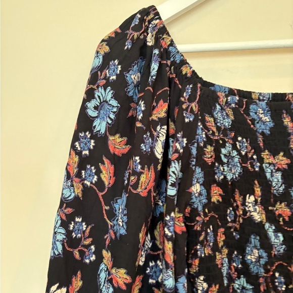 Angie Floral Flare Sleeve Blue Ruffle Smocked Boho Cottagecore Dress Size M - Picture 5 of 16